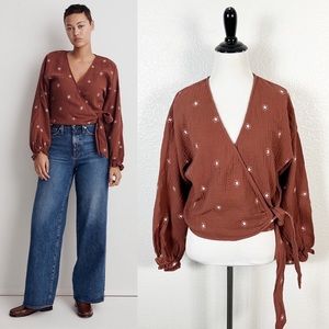 Madewell Womens NWT Lightspun Maira Wrap Top in Mahogany Size Medium